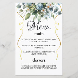 Blue and Gold Elegante Rustic Watercol Menü