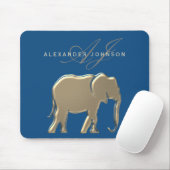 Blue and Gold Elephant Monogram Mousepad (Mit Mouse)