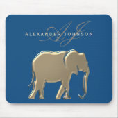 Blue and Gold Elephant Monogram Mousepad (Vorne)