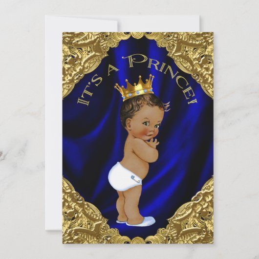 Blue and Gold Ethnic Prince Baby Dusche Einladung (Vorderseite)