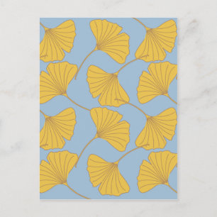 Blue and Gold Fall Ginkgo Ginko Biloba Leaves Postkarte