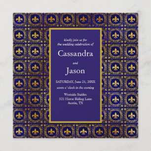 Blue and Gold Fleur-de-lis Wedding Einladung