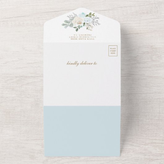 Blue and Gold Floral Ballerina Baby Dusche All In One Einladung (Außenbereich)