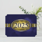 Blue and Gold Floral Button 2025 Card Einladung (Stehend Vorderseite)