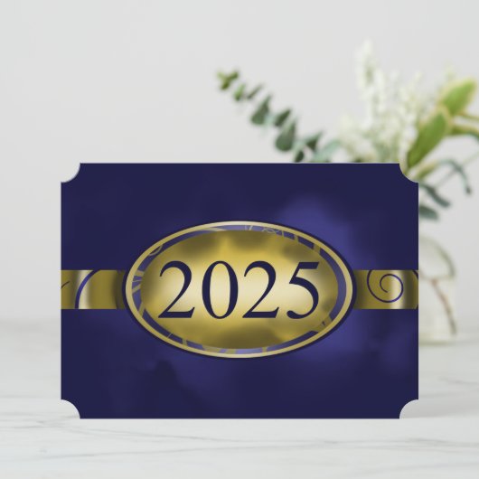 Blue and Gold Floral Button 2025 Card Einladung (Stehend Vorderseite)
