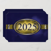 Blue and Gold Floral Button 2025 Card Einladung (Vorne/Hinten)