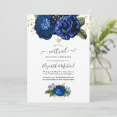 Blue and Gold Floral Online Virtual Wedding Einladung (Stehend Vorderseite)