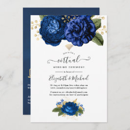 Blue and Gold Floral Online Virtual Wedding Einladung