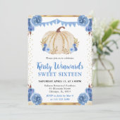 Blue and Gold Floral Pumpkin Fall Sweet 16 Einladung (Stehend Vorderseite)