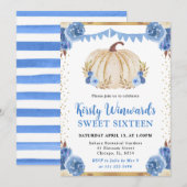 Blue and Gold Floral Pumpkin Fall Sweet 16 Einladung (Vorne/Hinten)