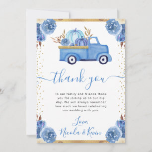 Blue and Gold Floral Pumpkin Truck Hochzeit im Her Dankeskarte