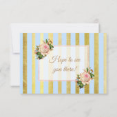 Blue and Gold Floral Striped Wedding RSVP Karte (Rückseite)