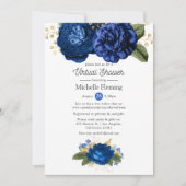 Blue and Gold Floral Virtual Baby oder Brautparty Einladung (Vorderseite)