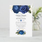 Blue and Gold Floral Virtual Baby oder Brautparty Einladung (Stehend Vorderseite)
