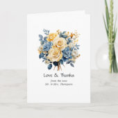 Blue and Gold Floral Wedding Foto Dankeskarte (Vorderseite)