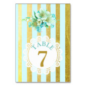 Blue and Gold Floral Wedding Tischnummer Card (Vorderseite)