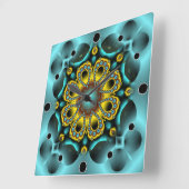Blue and Gold Flower and Butterflies Quadratische Wanduhr (Winkel)
