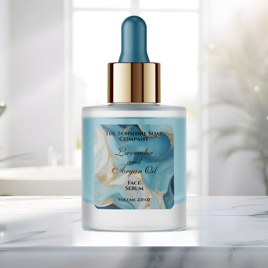 Blue and gold foil dropper bottle label quadratischer aufkleber