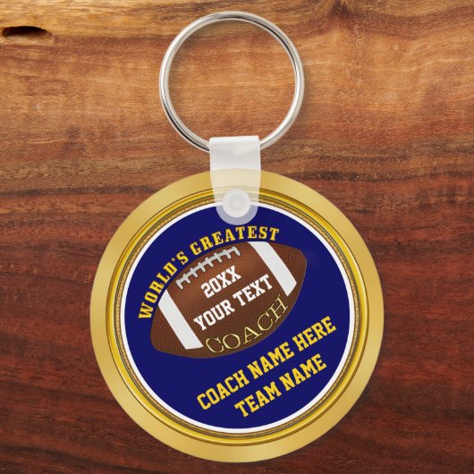 Blue and Gold Football Coach Geschenke mit IHREM T Schlüsselanhänger (Vorderseite)
