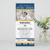 Blue and Gold Football Ticket Brautparty Einladung (Stehend Vorderseite)