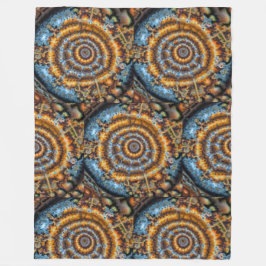 blue and gold fractal swirl fleecedecke