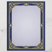 Blue and Gold Frame mit Lavendel Center Briefbogen (Vorderseite)