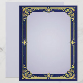 Blue and Gold Frame mit Lavendel Center Briefbogen