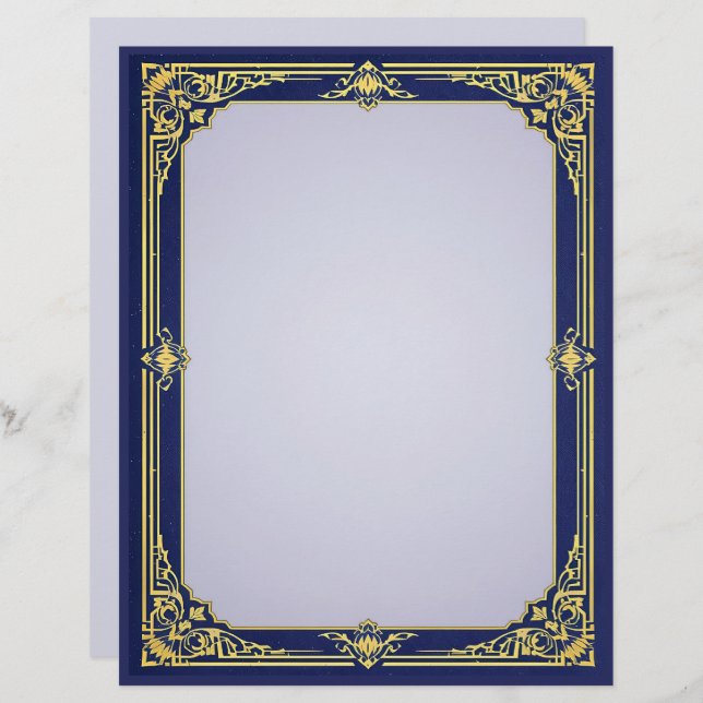 Blue and Gold Frame mit Lavendel Center Briefbogen (Vorne/Hinten)