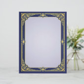 Blue and Gold Frame mit Lavendel Center Briefbogen (Stehend Vorderseite)