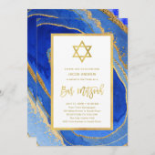 Blue and Gold Geode | Star von David Bar Mitzvah Einladung (Vorne/Hinten)