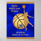 Blue and Gold Girls Basketball Poster, IHRER TEXT Poster (Vorne)