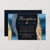 Blue and Gold Glam Tears Bokeh Wedding Begleitkarte (Vorne/Hinten)