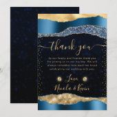 Blue and Gold Glam Tears Bokeh Wedding Dankeskarte (Vorne/Hinten)
