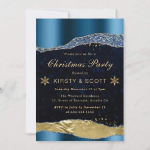 Blue and Gold Glam Tränen Weihnachts-Party Einladung