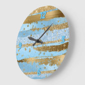 Blue and Gold Glam Wall Clock Große Wanduhr (Winkel)
