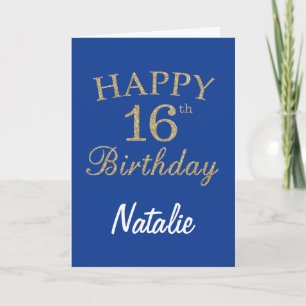 Blue and Gold Glitter 16th Birthday Card Karte