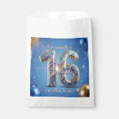 Blue and Gold Glitter Balloons Sweet 16 Thank You Geschenktütchen (Vorderseite)