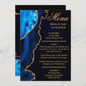 Blue and Gold Glitzer Agate Marble Wedding Menükarte (Vorne/Hinten)