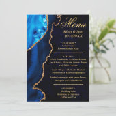 Blue and Gold Glitzer Agate Marble Wedding Menükarte (Stehend Vorderseite)