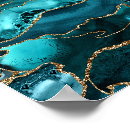 Blue and Gold Glitzer Agate Poster (Ecke)