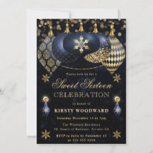 Blue and Gold Glitzer Baubles 16 . Geburtstag