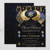 Blue and Gold Glitzer Baubles 16 . Geburtstag Einladung (Vorne/Hinten)