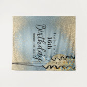 Blue and Gold Glitzer Birthday Tapestry Wandteppich (Vorderseite (Horizontal))