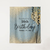 Blue and Gold Glitzer Birthday Tapestry Wandteppich (Vorderseite)