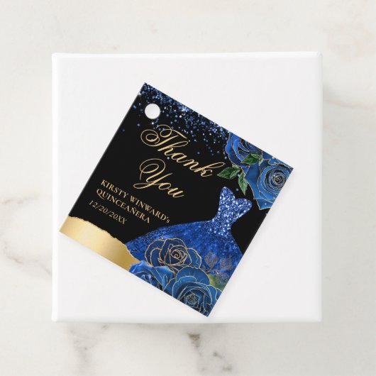 Blue and Gold Glitzer Dress Glam Rose Quinceanera Geschenkanhänger (Beispiel)