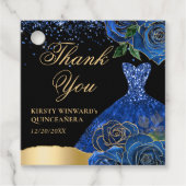 Blue and Gold Glitzer Dress Glam Rose Quinceanera Geschenkanhänger (Vorderseite)