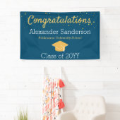 Blue and Gold Glitzer Glückwunschs Grad Abschluss Banner (Insitu)