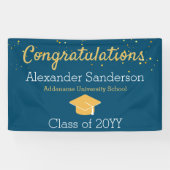 Blue and Gold Glitzer Glückwunschs Grad Abschluss Banner (Horizontal)