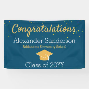 Blue and Gold Glitzer Glückwunschs Grad Abschluss Banner