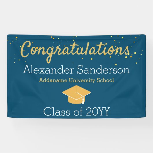 Blue and Gold Glitzer Glückwunschs Grad Abschluss Banner (Horizontal)